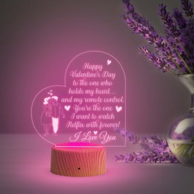 Happy Valentine Day Acrylic Desk Table Lamp  I Love You Gift for Her  Valentine Day Gift for Husband Wife Girlfriend Boyfriend  Multicolored Light